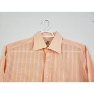 (N) Cassera Men's Shirt Italy Size 41 Stripe Long Sleeve Semi Sheer Orange